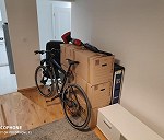 6 kartonów, TV 65", rower, torba podróżna