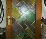 1 szt. drzwi drewniane bez framugi z witrażem, 200 x  90cm.